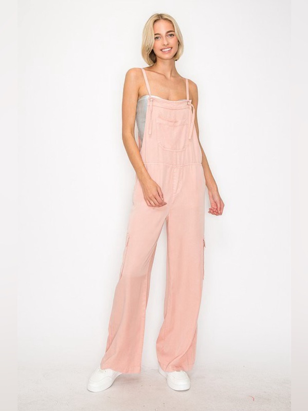 Risen Pink Wide Leg Overalls Jumpsuit XL Cargo Pocket Boho